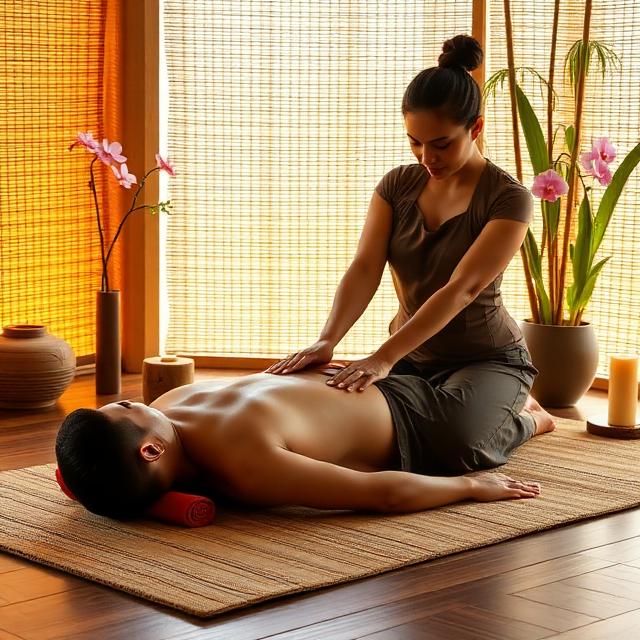 Traditional Thai massage in a warm spa setting