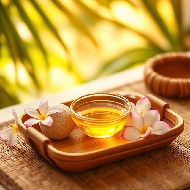 Thai herbal oil massage with tropical flowers